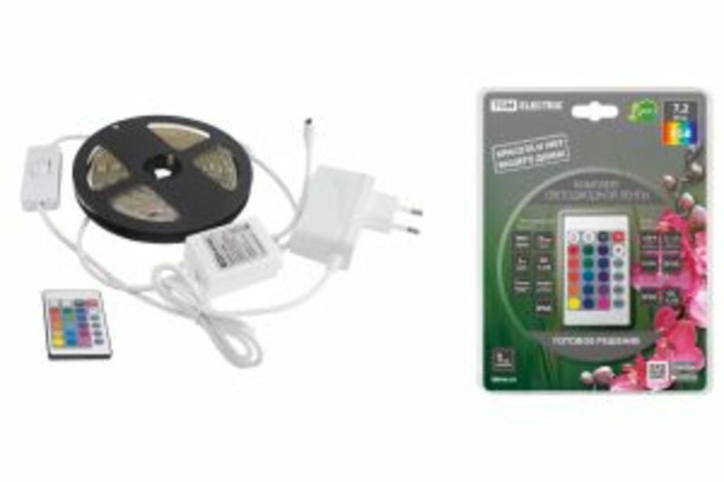 Комплект светодиодной ленты SMD5050-30 LED/м-12 В-7,2 Вт/м-IP65-RGB (3 м), 18 Вт, IR-контроллер TDM