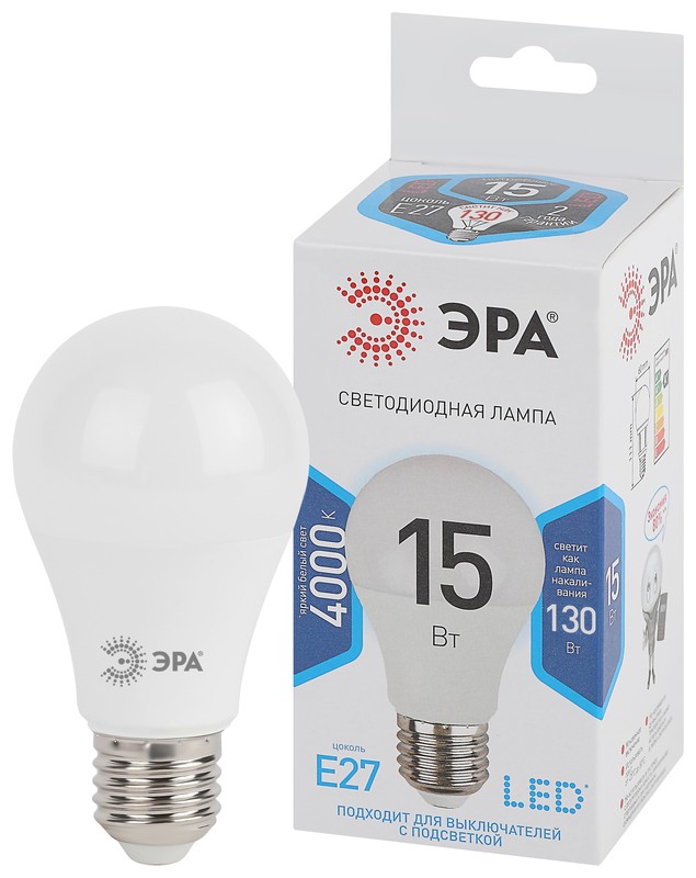 Лампочка светодиодная ЭРА STD LED A60-15W-840-E27 E27 / Е27 15 Вт груша нейтральный белый свет